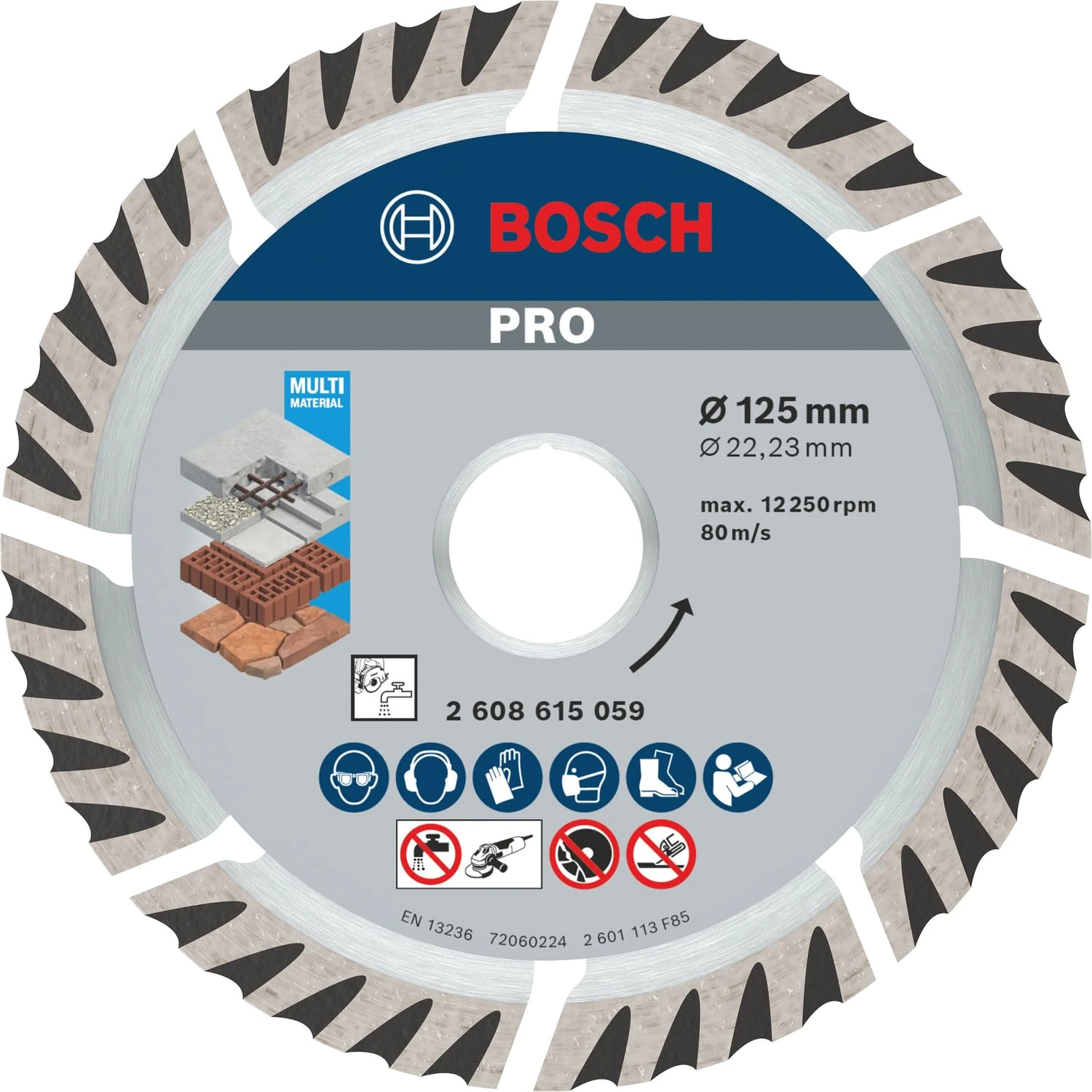 Bosch 1x PRO Multi Material Long Life Diamond Cutting Disc for Bore 22.23 and Small Angle Grinders (for Concrete, Reinforced concrete, Ø 125 mm, Professional Accessory Small Angle Grinder)