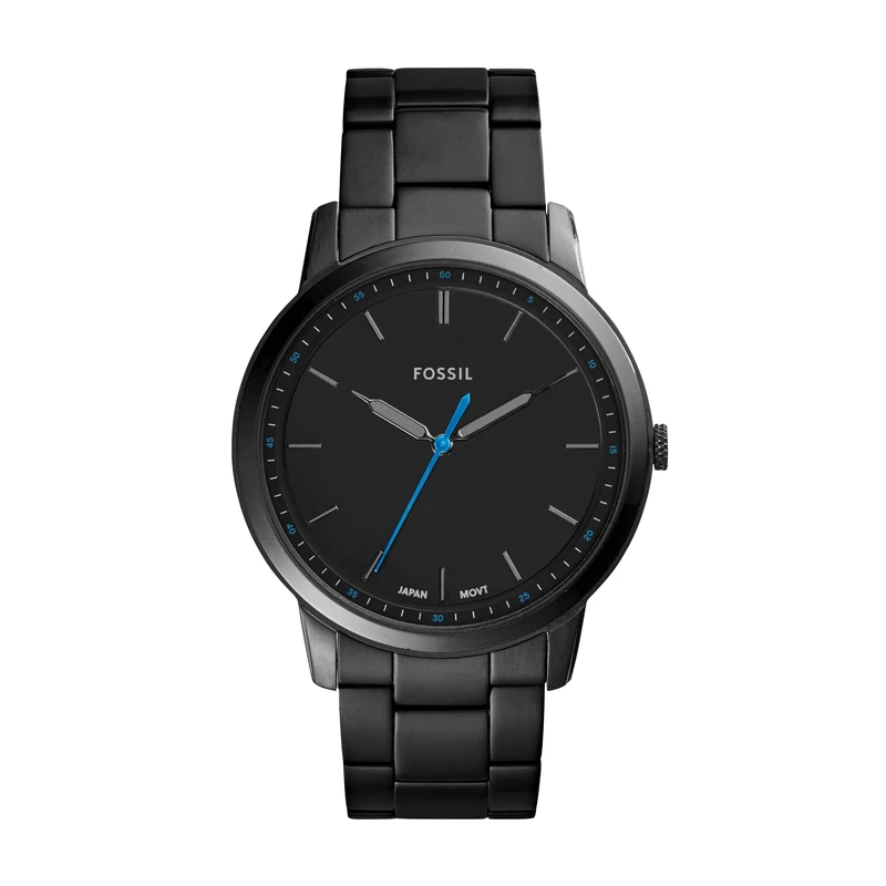 Fossil Watch for Men The Minimalist, Quartz Movement, 44 mm Black Stainless Steel Case with a Stainless Steel Strap, FS5308