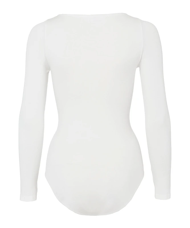FALKE Women's Fine Cotton Crew Neck W Bo Soft Fabric Longsleeved 1 Piece Shapewear Bodysuit, White Ivory 2179, XS 34-36
