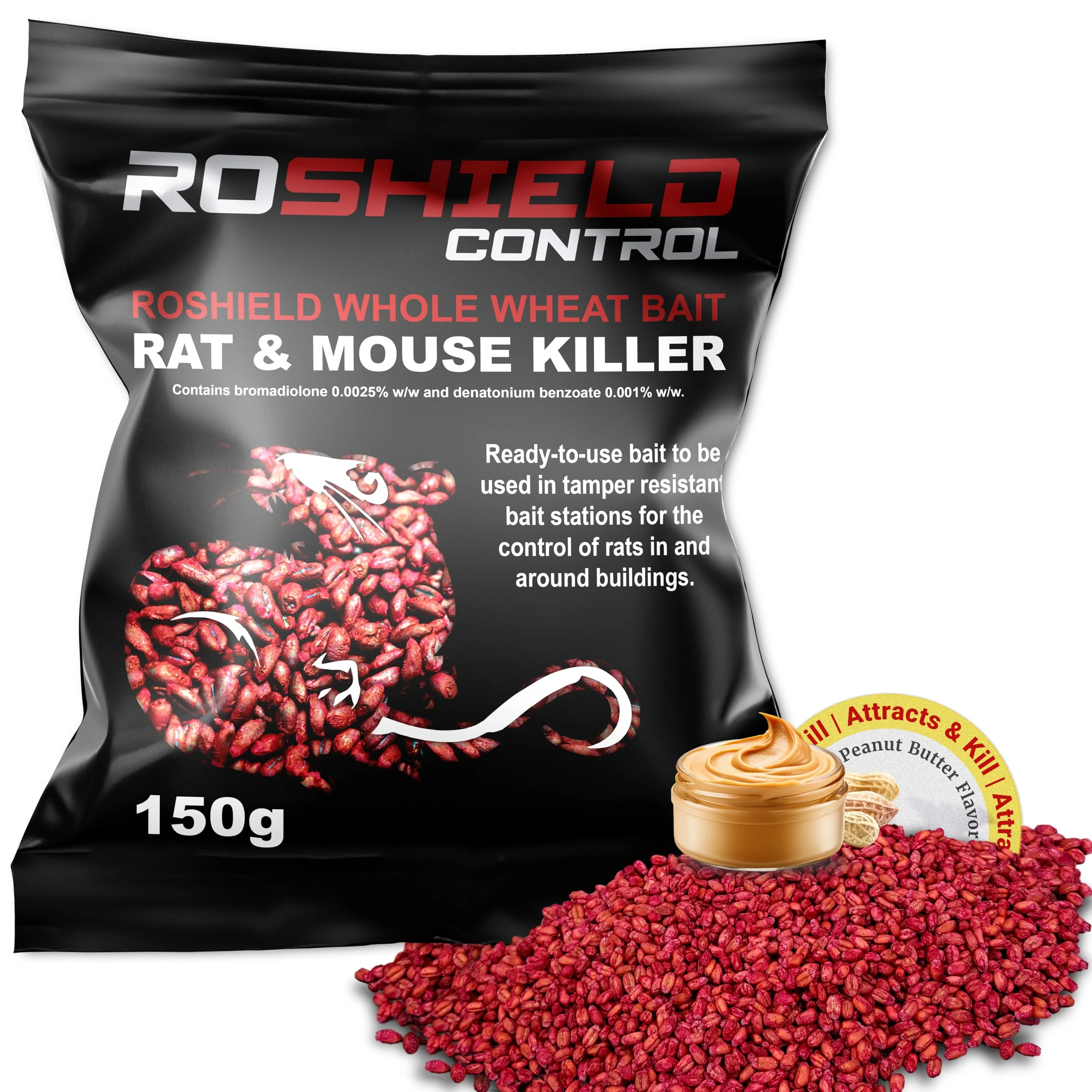 ROSHIELD- 150g Mouse/Rat Poisoning, Fast Acting Wheat Poison, Maximum Strength Rodent Killer, Single-Feed All Weather Rodent Killer, Attracts & Kill