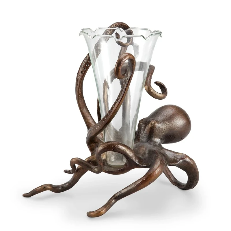 Zeckos Antique Bronze Finish Fluted Octopus Bud Vase - Image 1
