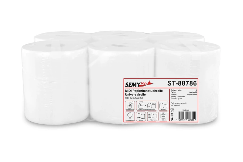 Semy Top ST-88786 multi-purpose roll, 3-ply, 20 cm, bright-white (6-pack)