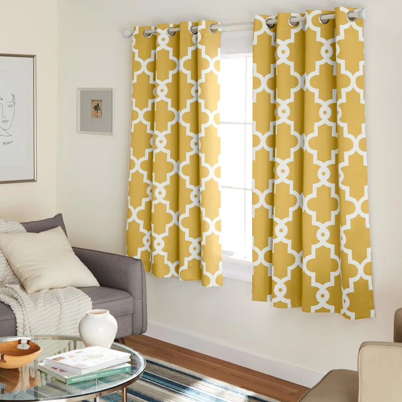 Exclusive Home Curtains Ironwork Woven Blackout Grommet Top Panel Pair, Sundress Yellow, 52x63, 2 Piece