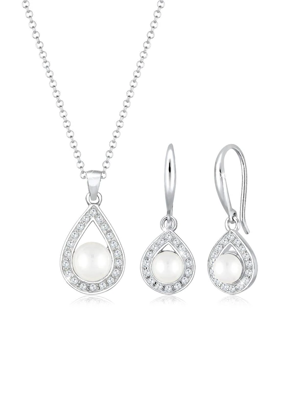 Elli Women's 925 Sterling Silver Drop Zircon Jewellery Set of Length 45 cm