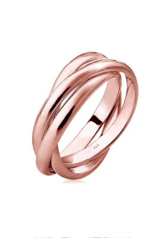 Elli Women's 925 Sterling Silver Rose Gold Trio Basic Blogger Wrap Ring, Size P