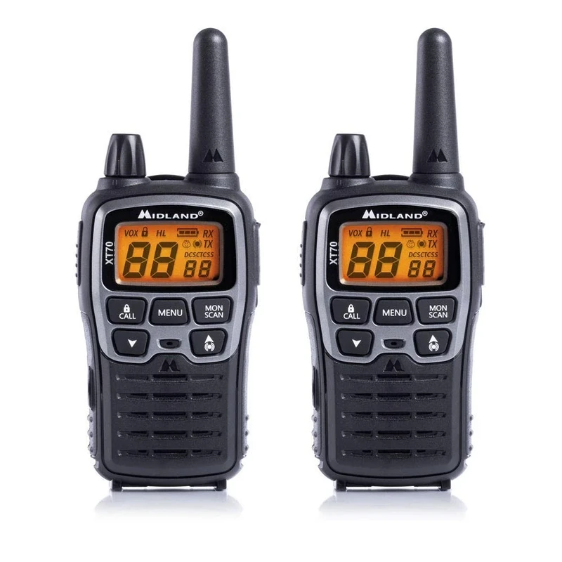 Midland - 2 Walkie Talkies XT70, Walkie Talkie 93 Channels - 69 LPD/24 PMR446 Licence-Free, Dual Band 2 Way Radio, 18H Battery Life, 12Km Range, Fast Charging & Accessories, 38 CTCSS Tones + 83 DCS - Image 1