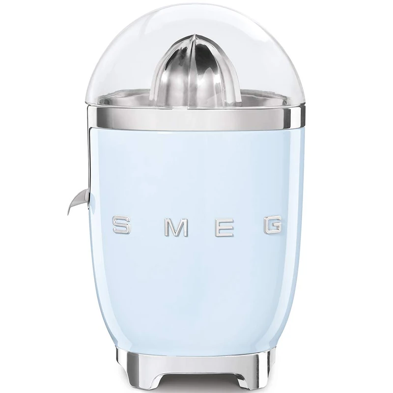Smeg CJF01PBUK Retro 50's Style Citrus Juicer with Lid, Stainless Steel Reamer and Strainer, Anti-Drip Spout, Pastel Blue