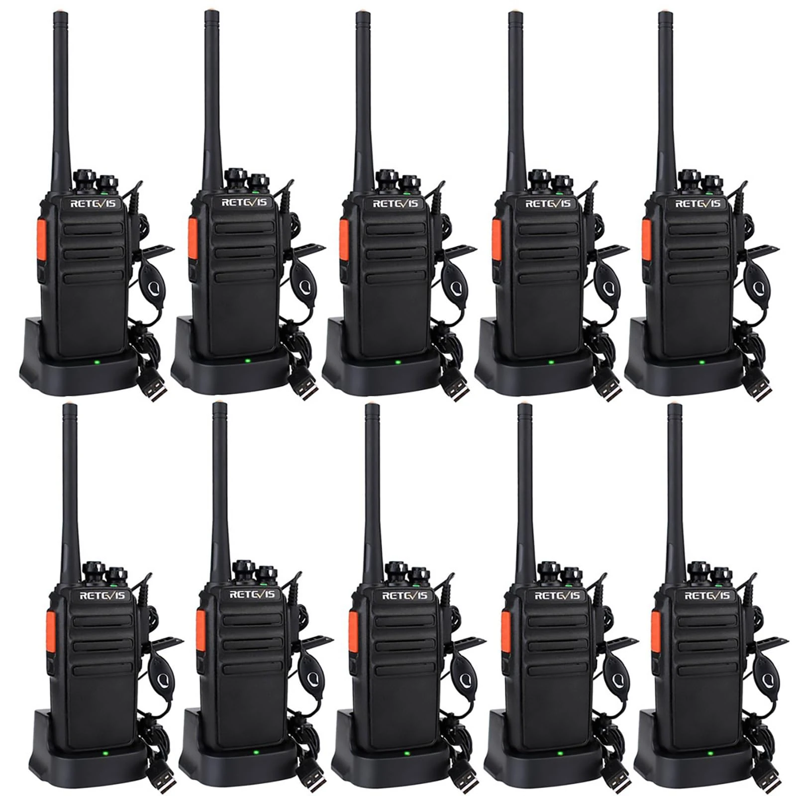 Retevis RT24 Walkie Talkies for Adults, Professional Two Way Radio, PMR446 Long Range License Free, 2 Way Radios Walkie Talkie with Earpieces for Commercial, School (Black,10 Pack)