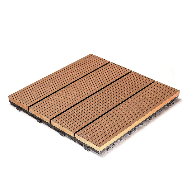 SAM® WPC patio tile, pack of 11 tiles for approx. 1 m², colour teak,4-slat garden-tile, balcony flooring with drainage substructure, click interlocking tiles for garden