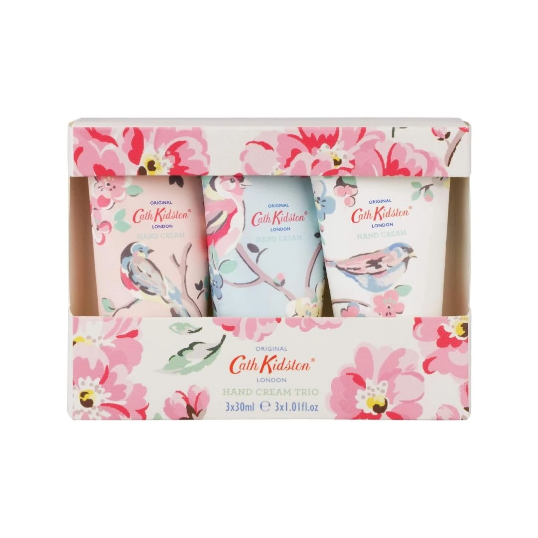 Cath Kidston Hand Cream 3x 30ml, Shea Butter, 3 Fragrances, Hand Care Moisturiser, Pocket and Travel Size, Vegan and Cruelty Friendly, Beauty Gift For Her, Blossom Birds Collection