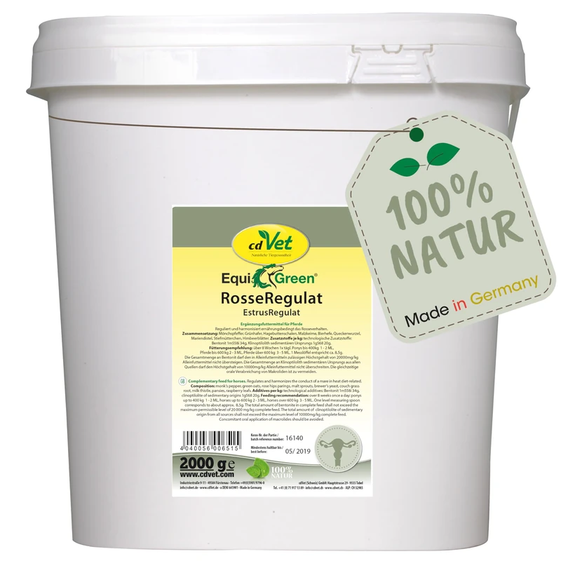 cdVet Naturprodukte EquiGreen EstrousRegulat2 kg - Horses - ideal for strong-breeding mares - complementary feed - with monk pepper and green oats - balanced composition - health -