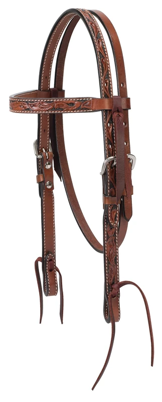 Turquoise Cross Floral Carved Pony Brow Band Headstall Chestnut 5/8 45-0146