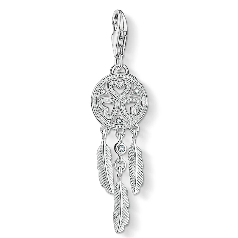Thomas Sabo Women Charm Pendant Dreamcatcher Hearts Zirconia Charm Club 925 Sterling Silver 1424-051-21