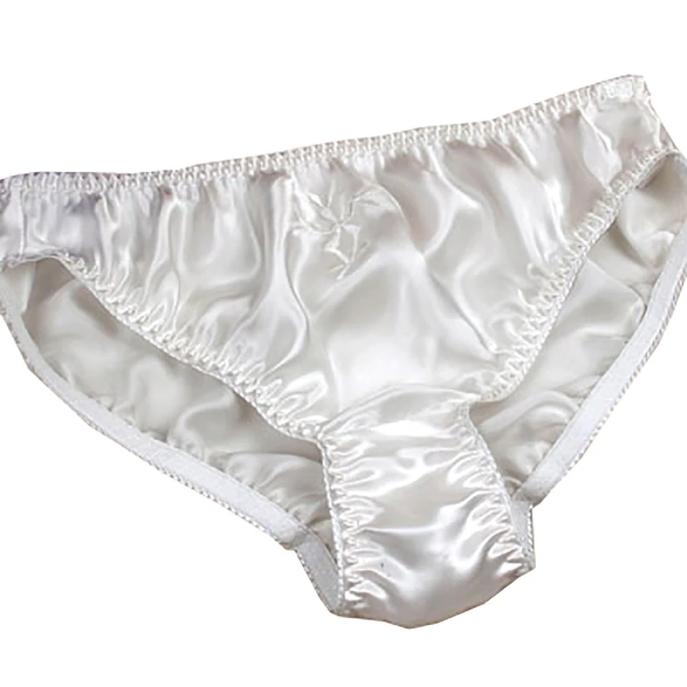 LSHARON SILK Women's Sexy 100% Mulberry Silk Briefs Lingerie Lace Thong Underwear Panties (XL(Tag 3XL), White)