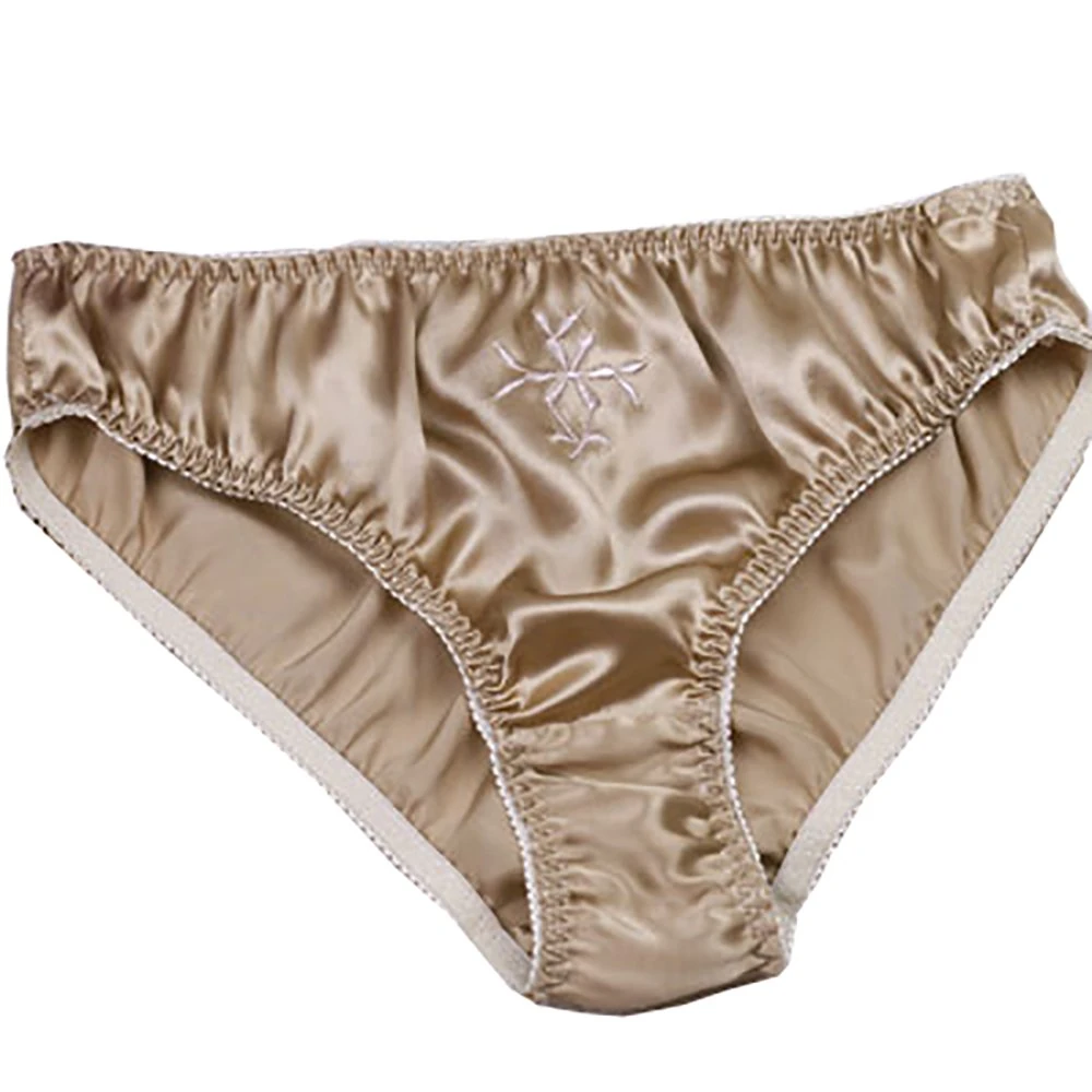 LSHARON SILK Women's Sexy 100% Mulberry Silk Briefs Lingerie Lace Thong Underwear Panties (XL(Tag 3XL), Brown)