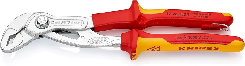 KNIPEX Cobra VDE High-Tech Water Pump Pliers, Insulated in Blister Chrome-Plated Insulated with Multi-Component Grips, VDE-Tested, 87 26 250 T BK