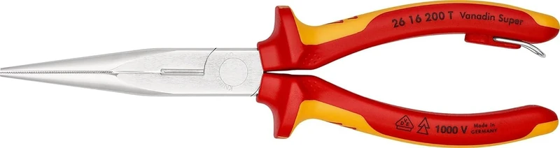KNIPEX Snipe Nose Side Cutting Pliers (Stork Beak Pliers) in Blister Chrome-Plated Insulated with Multi-Component Grips, VDE-Tested, 26 16 200 T BK