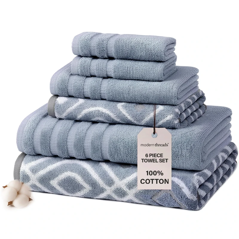 Amrapur Pacific Coast Textiles 6 Pc Yarn Dyed Towel Oxford Blue, 6-Piece