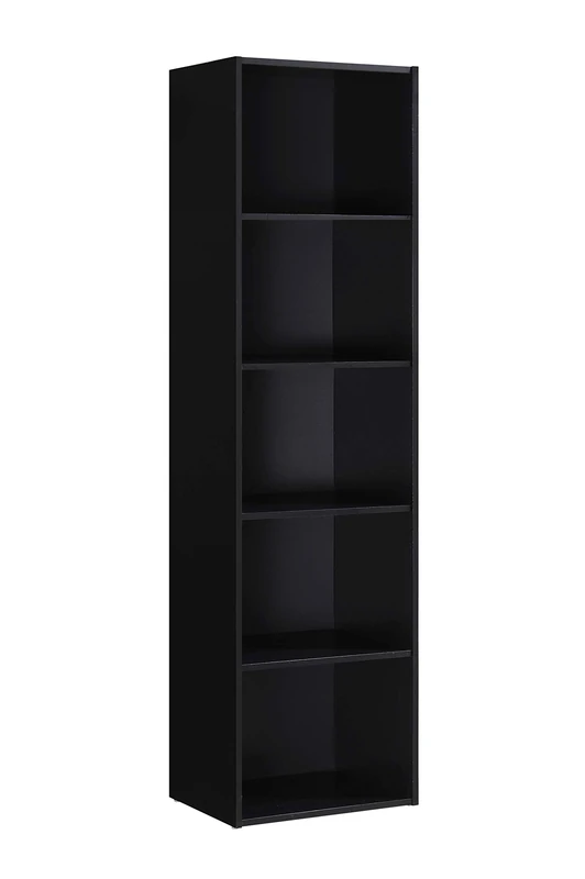 Hodedah Import Bookcase, Multi-Purpose Unit, Space-Saving & Stylish Storage, Slim and versatile design, 5 Shelf, 30D x 40.4W x 150.1H cm Dimensions, Black