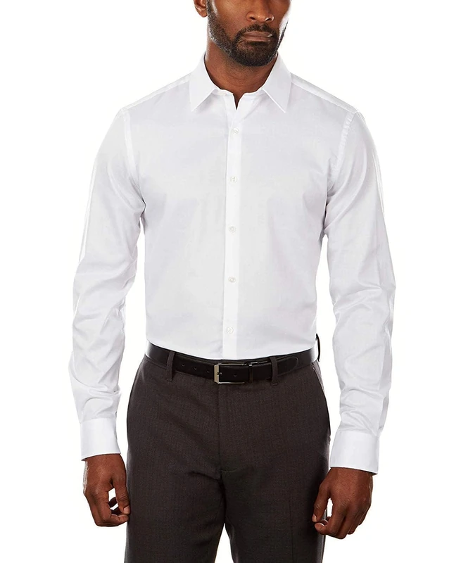 Van Heusen Men's Dress Shirt Slim Fit Flex Collar Stretch Solid, White, 15.5" Neck 32"-33" Sleeve