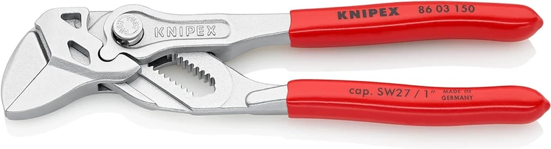 KNIPEX Pliers Wrench Pliers and a Wrench in a Single Tool Self-Service Card Chrome-Plated with Plastic Coating 150 mm, 86 03 150 SB