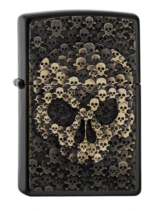 Zippo Windproof Lighter - Skull in Skull - Black Matte, Emblem - Refillable for Lifetime Use - Adjustable Flame - Gift Box - Metal Construction - Made in USA
