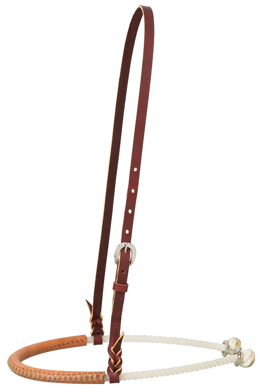 Weaver Leather Single Rope Noseband for Horse, Russet, Rope and Leather Style, Unique materials (medium soft lay lariat rope, Russet harness leather, rawhide lacing)