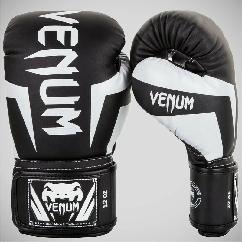 Venum Elite Adults Boxing Gloves, Black (Black/White), 10 Oz