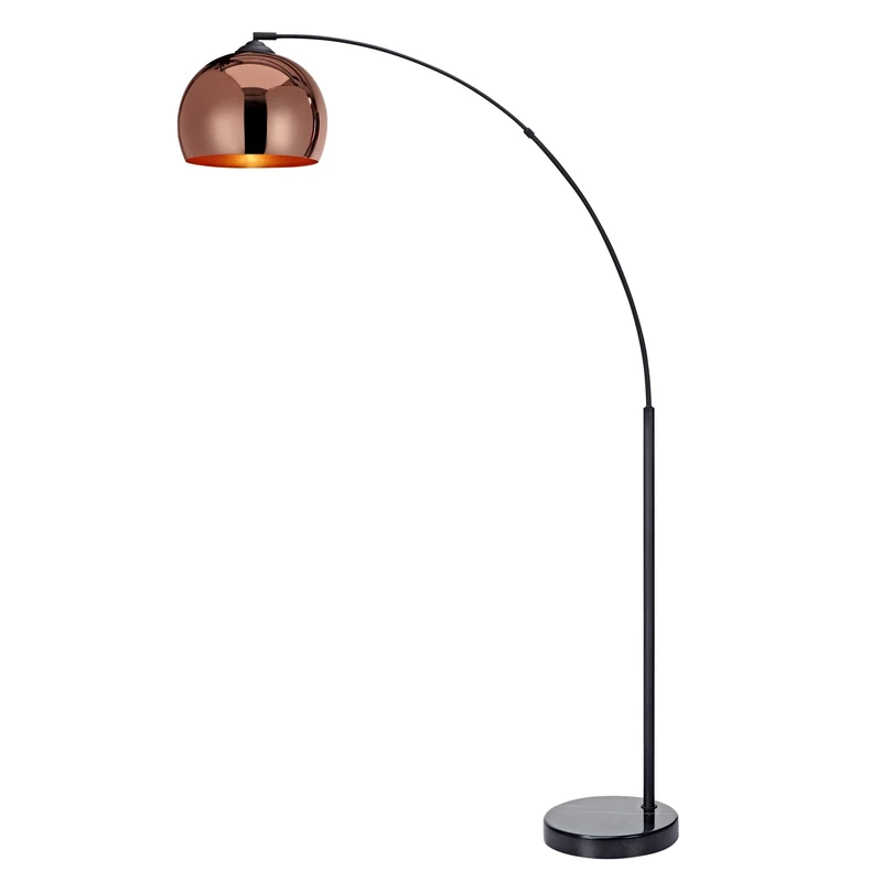 VERSANORA Teamson Home Arquer 170cm Arc Floor Lamp for Living Rooms, Home Offices, Dining Rooms, Bedrooms with Faux Black Marble Base and Rose Gold Bell Shade