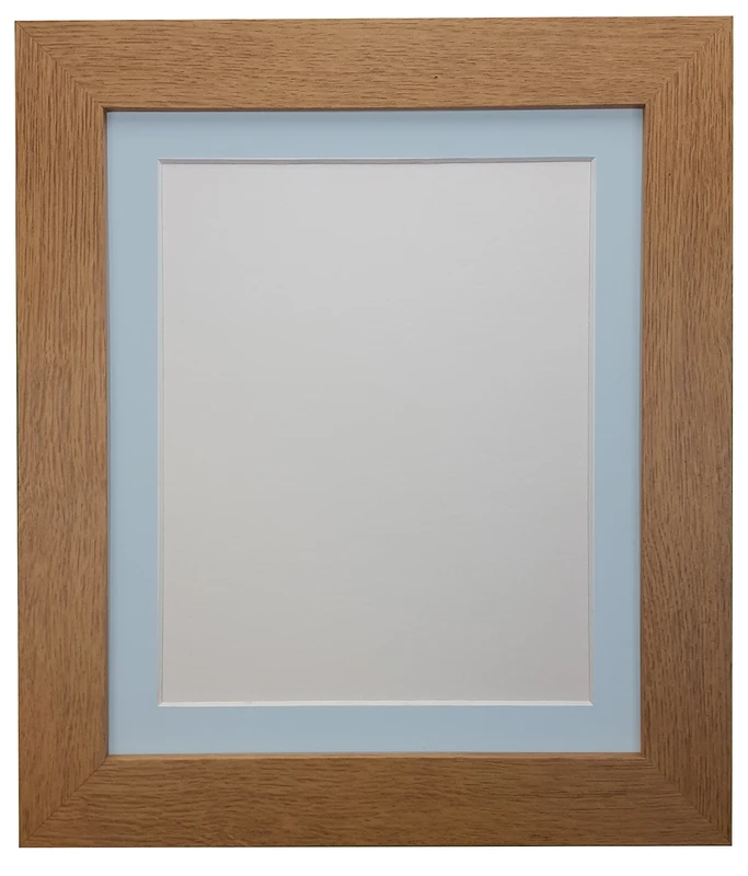 FRAMES BY POST Metro Oak Photo Picture Poster Frame with Blue Mount Plastic Glass 50 x 70cm For Pic Size A2