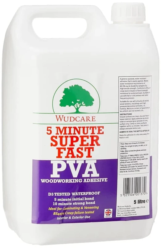 Wudcare Five Minute Super Fast PVA Woodworking Adhesive Wood Glue 5 L