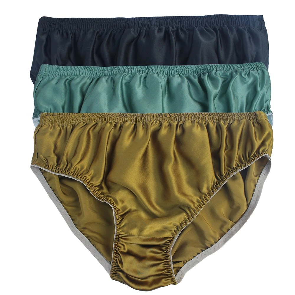 LSHARON Silk Men's Sexy 100% Mulberry Silk Briefs Lingerie Underwear 3 Pairs in one Economic Pack (L(Tag 2XL), A02)