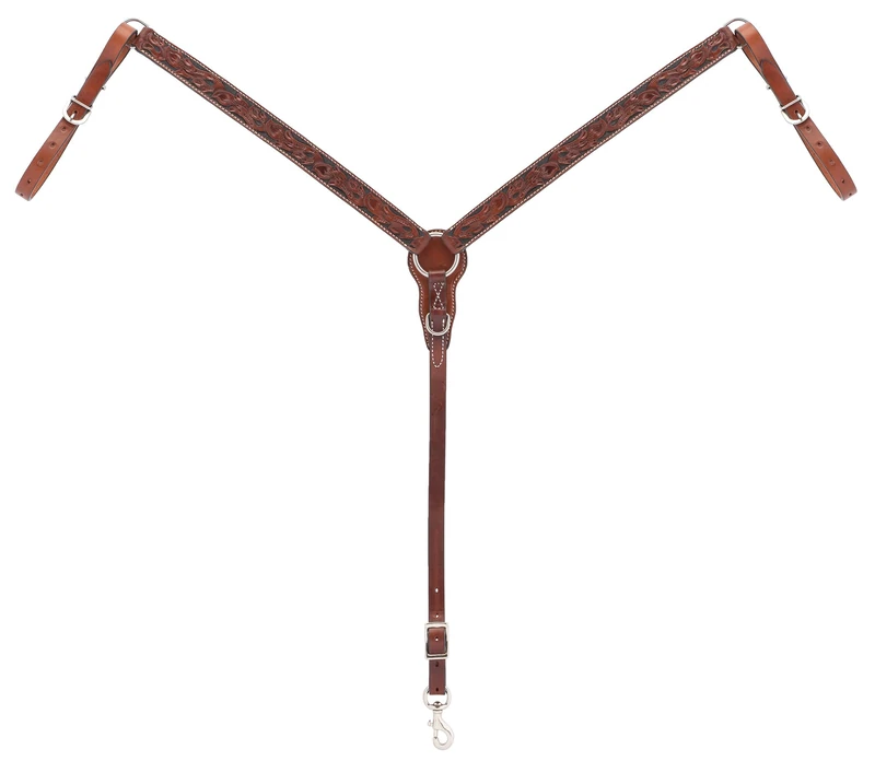 Turquoise Cross Floral Carved Straight Breast Collar Chestnut, 1.25