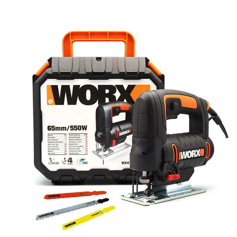 WORX - Jigsaw 550W - 20mm Stroke - Up to 65mm - for Cutting Wood, Metal, PVC, Aluminium - Pendulum System - Variable Speed - Light and Compact - Comes with 3 Blades - WX477.1