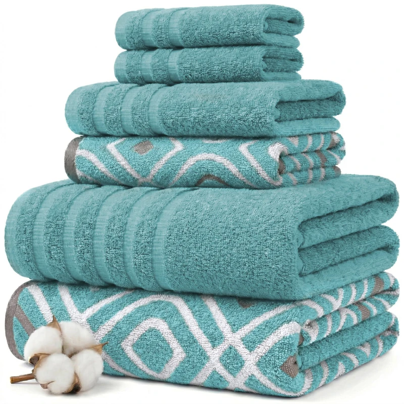 Pacific Coast Textiles 6 Pc Yarn Dyed Towel Oxford Aqua, 6-Piece, 40.6 x 25.4 x 12.7 cm