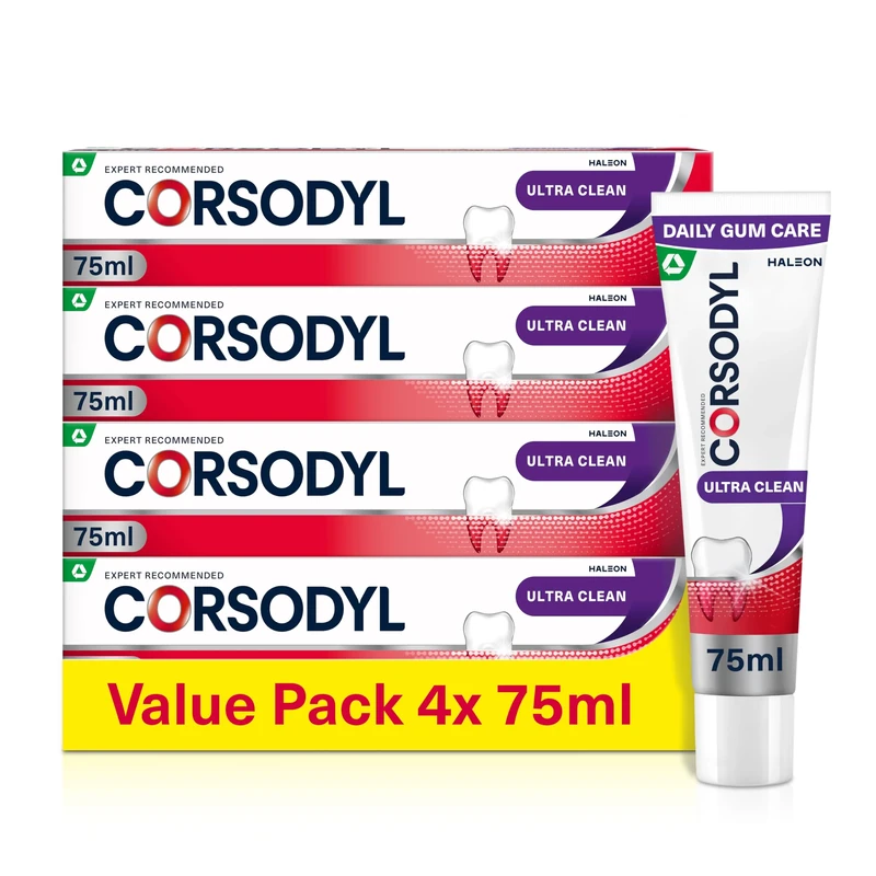 Corsodyl Toothpaste Multipack Ultra Clean, Daily Gum Care, 4x 75ml