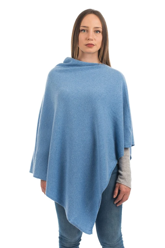 DALLE PIANE CASHMERE - Poncho Cashmere Blend - Made in Italy - Woman, Color: Light Blue, One Size