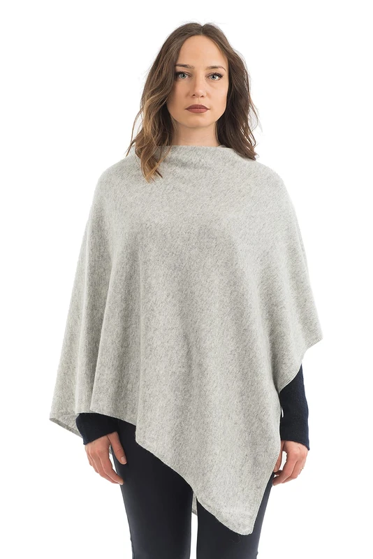 DALLE PIANE CASHMERE - Poncho Cashmere Blend - Made in Italy - Woman, Color: Grey, One Size