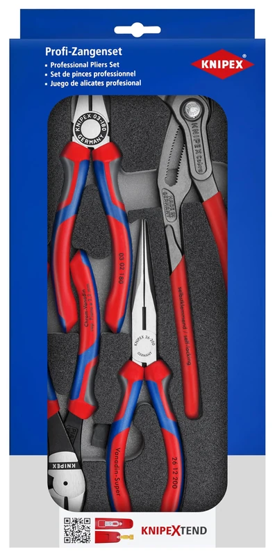 KNIPEX Set of Pliers, 4 Parts, in a Foam Tray for Workbenches/Tool Trolleys, 335 x 33 x 165 mm, Pliers Set, Tool Set, 00 20 01 V15