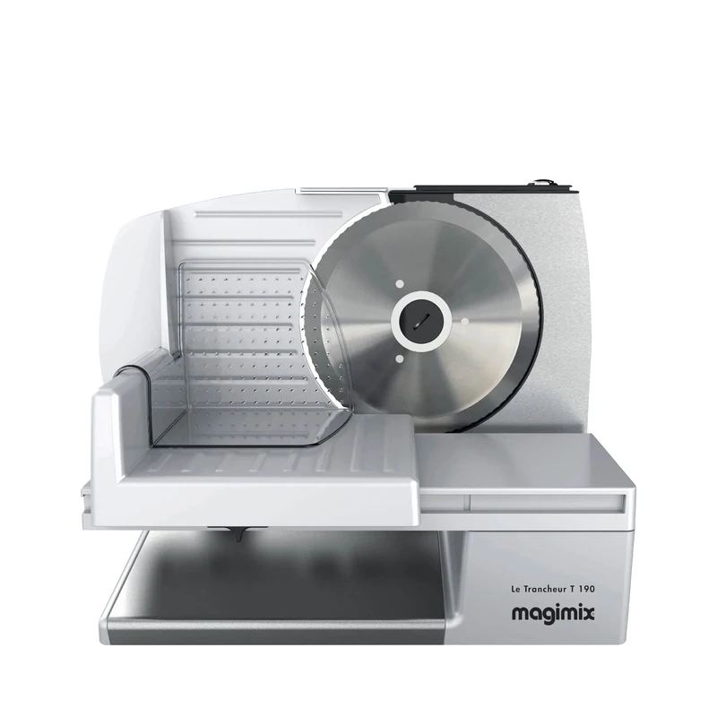 Magimix Deli T190 Food Slicer | 19 cm Blade | Professional Slicer | Ideal for Salami Sausages, Cheese or Bread | Stainless Steel, 11651, Silver