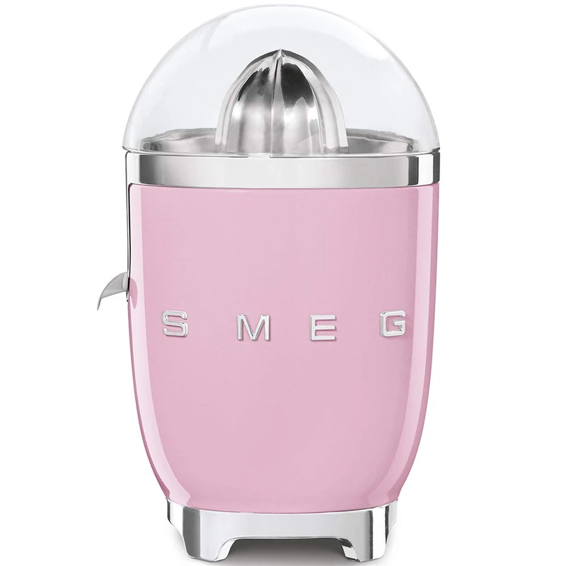 Smeg CJF01PKUK Retro 50's Style Citrus Juicer with Lid, Stainless Steel Reamer and Strainer, Anti-Drip Spout, Pink