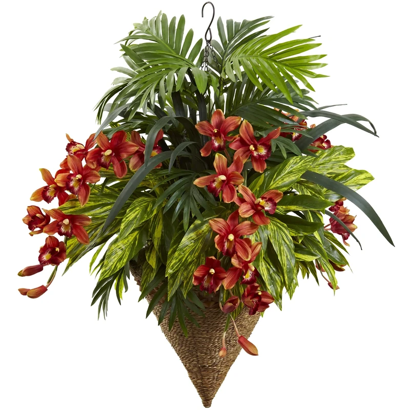 Nearly Natural 6850 Cymbidium Hanging Basket