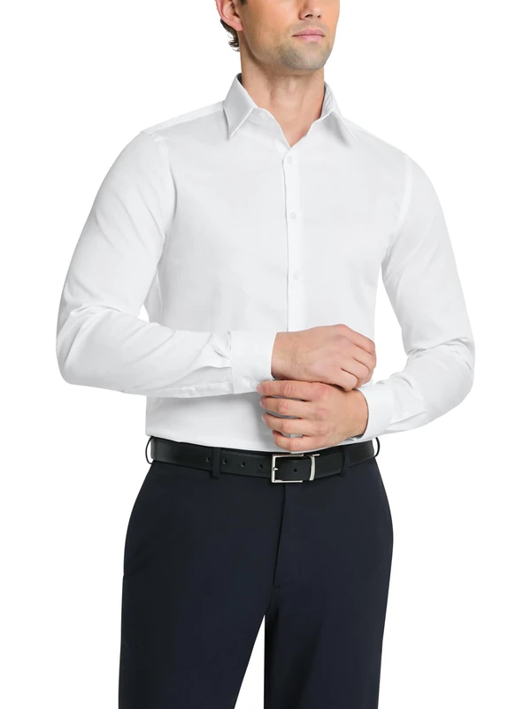 Van Heusen Men's Flex Collar Slim Fit Stretch Dress Shirt, White, 16.5" Neck 32"-33" Sleeve
