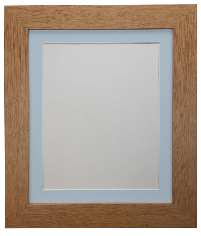 FRAMES BY POST Metro Oak Photo Picture Poster Frame with Blue Mount Plastic Glass 30" x 24" For Pic Size 24" x 18"