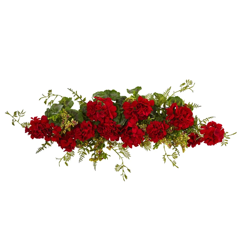 NearlyNatural 4574 32â€ Geranium and Berry Swag,Red