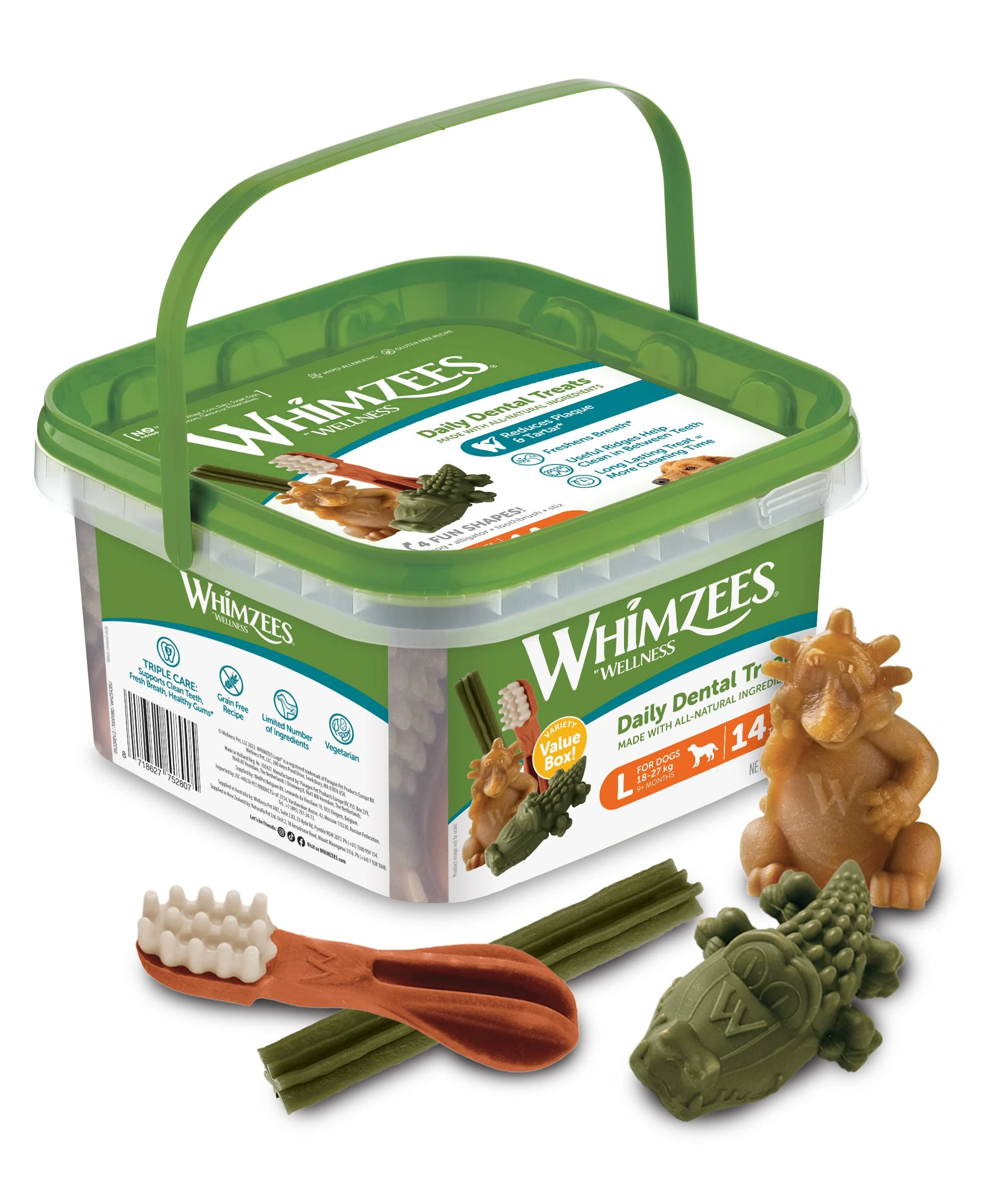 WHIMZEES By Wellness Variety Box Dental, Mixed Shapes, Size L, 14 Pieces, Natural and Grain Free Dog Chews, Dog Dental Sticks for Large Breeds, No Added Sugar