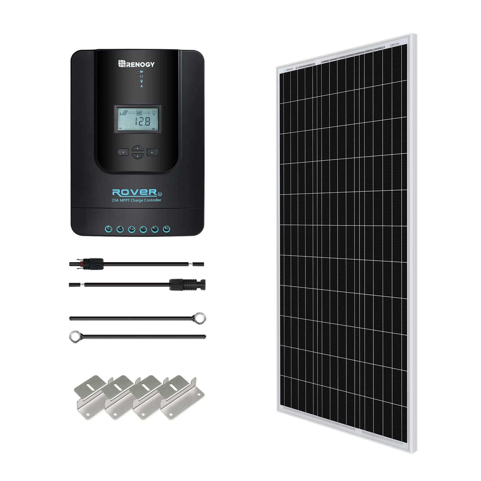 Renogy 100 Watt 12 Volt Monocrystalline Solar Starter Kit with 20A Rover MPPT Charge Controller