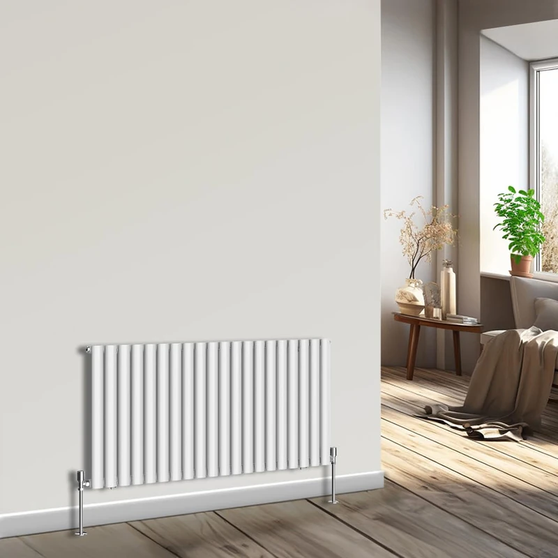 NRG Horizontal Oval Column Radiator 600x1180mm Single Panel Designer Bathroom Central Heating White