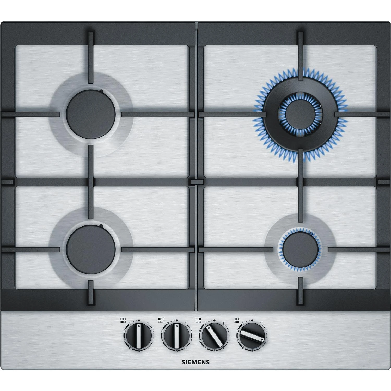 Siemens EC6A5HC90 Gas Hob with stepFlame Technology, Wok Burner 3.5kW, Sword dials, 60cm, Stainless Steel, iQ500, Built in
