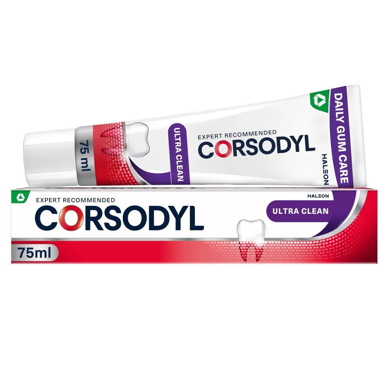 Corsodyl Toothpaste Ultra Clean, Daily Gum Care, Help Stop and Prevent Bleeding Gums, 75ml